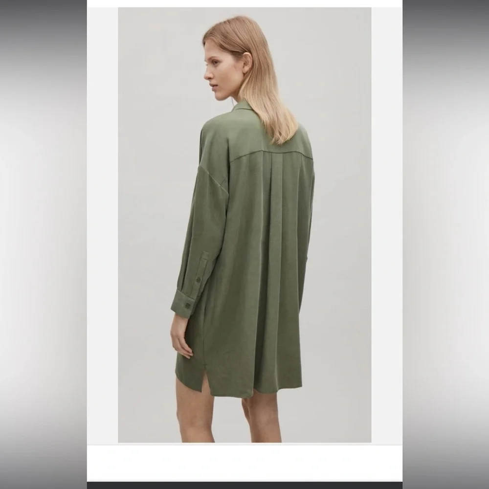 COS Army Green Minimalist Shirt Dress Tunic Size 44 US 12 - Picture 2 of 12